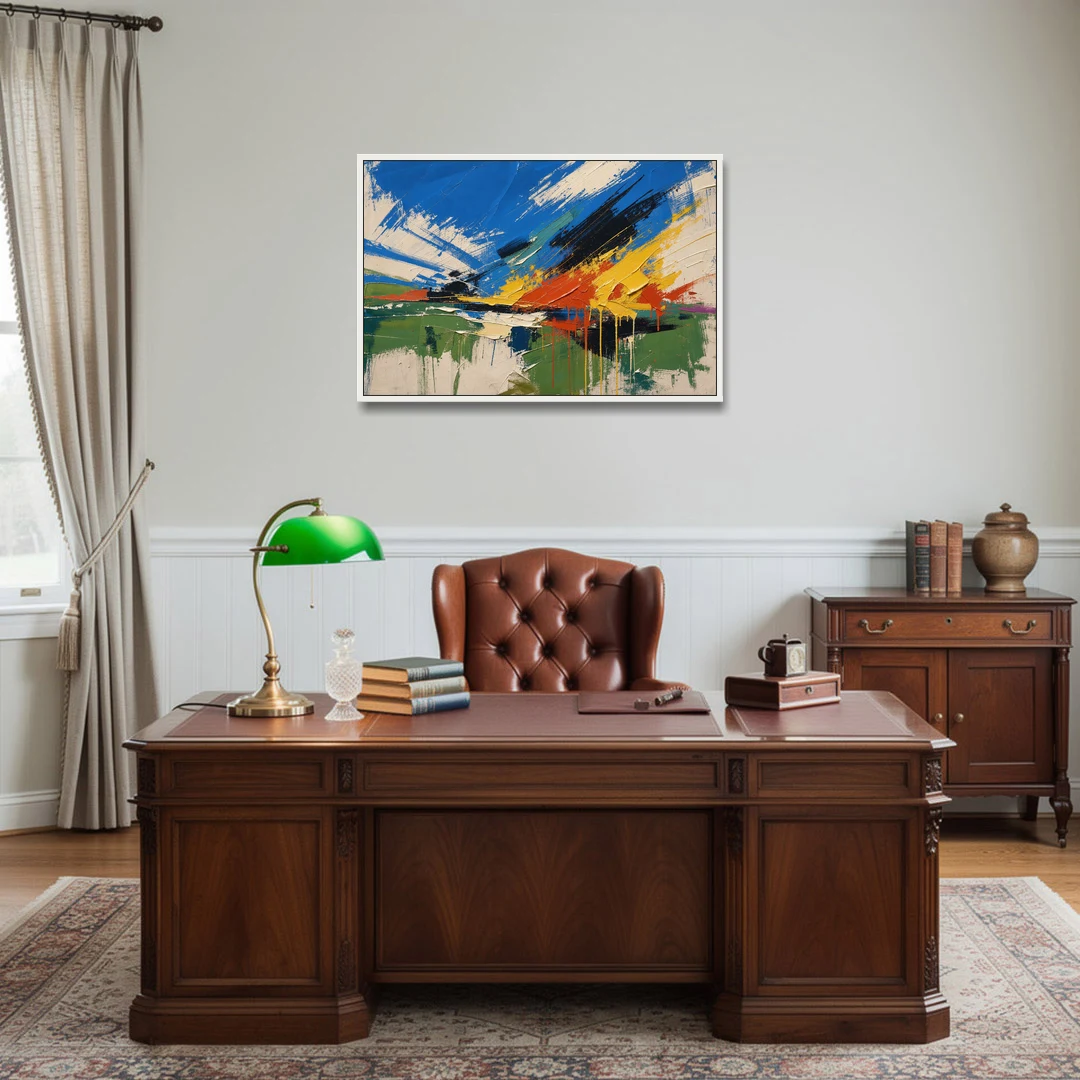 Modern Abstract High Summer Burst - White Framed Canvas Wall Art - Office - 36x24