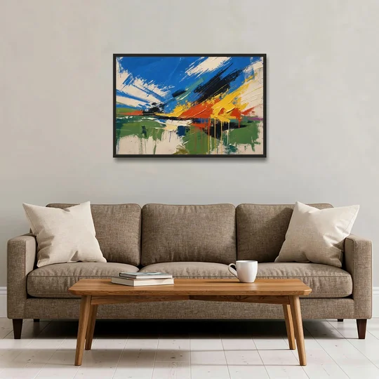 Modern Abstract High Summer Burst - Black Framed Canvas Wall Art - Sofa - 36x24