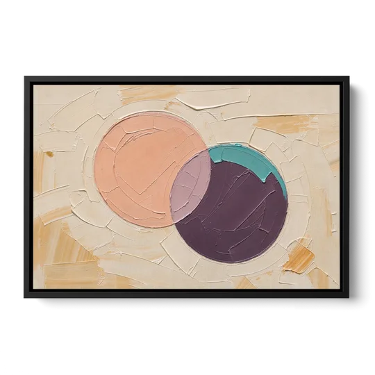 Modern Abstract Overlapping Peach and Plum Discs - Black Framed Canvas Wall Art - Front