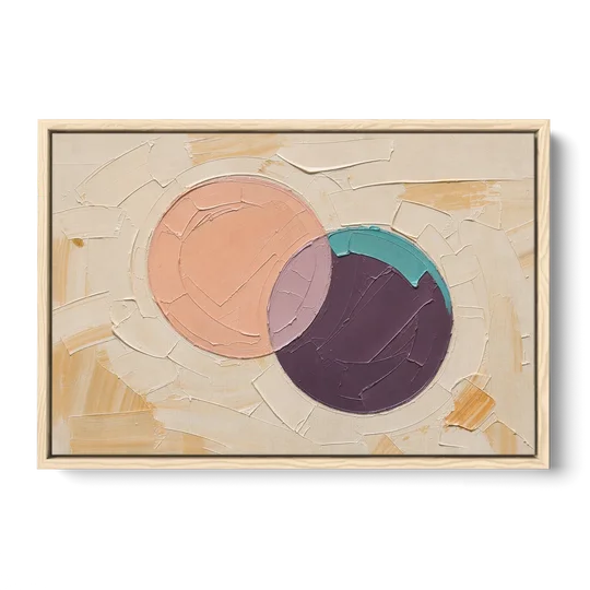 Modern Abstract Overlapping Peach and Plum Discs - Oak Framed Canvas Wall Art - Front