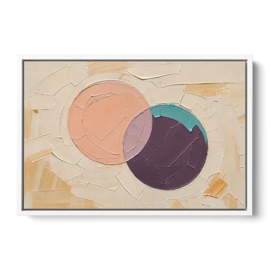 Modern Abstract Overlapping Peach and Plum Discs - White Framed Canvas Wall Art - Front