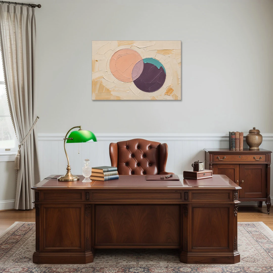 Modern Abstract Overlapping Peach and Plum Discs - Canvas Wall Art - Office - 36x24
