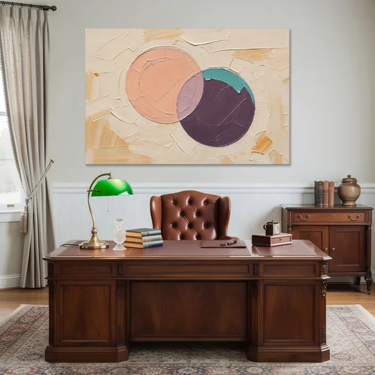 Modern Abstract Overlapping Peach and Plum Discs - Canvas Wall Art - Office - 60x40
