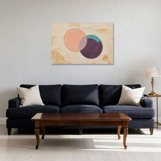 Modern Abstract Overlapping Peach and Plum Discs - Canvas Wall Art - Sofa - 36x24