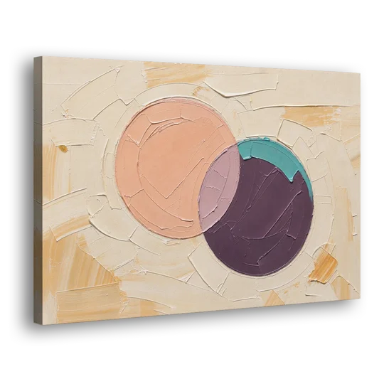 Modern Abstract Overlapping Peach and Plum Discs - Canvas Wall Art - Side