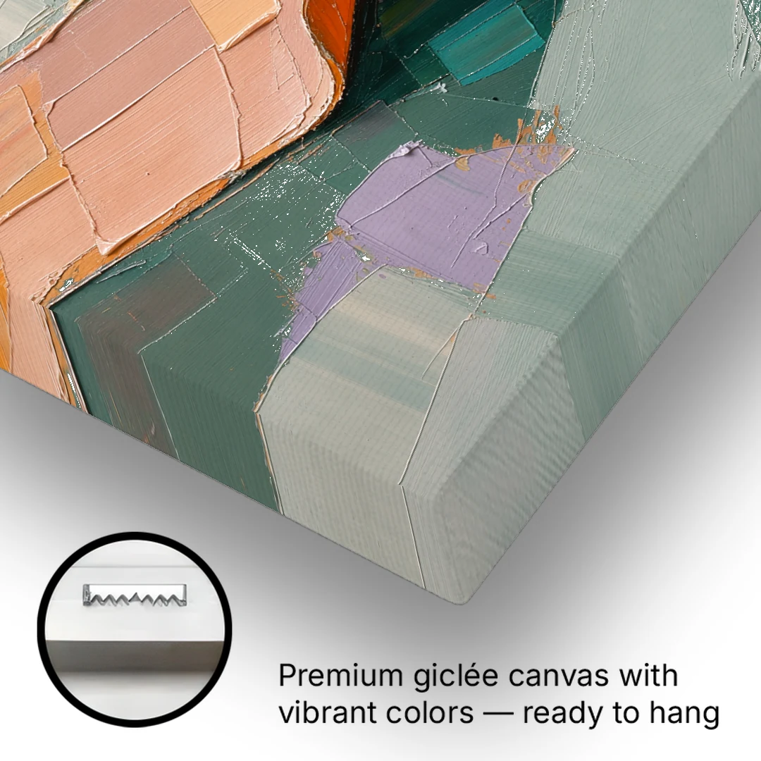 Modern Abstract Painting with Rolling Peach Ribbon - Canvas Wall Art - Gallery Wrap Corner