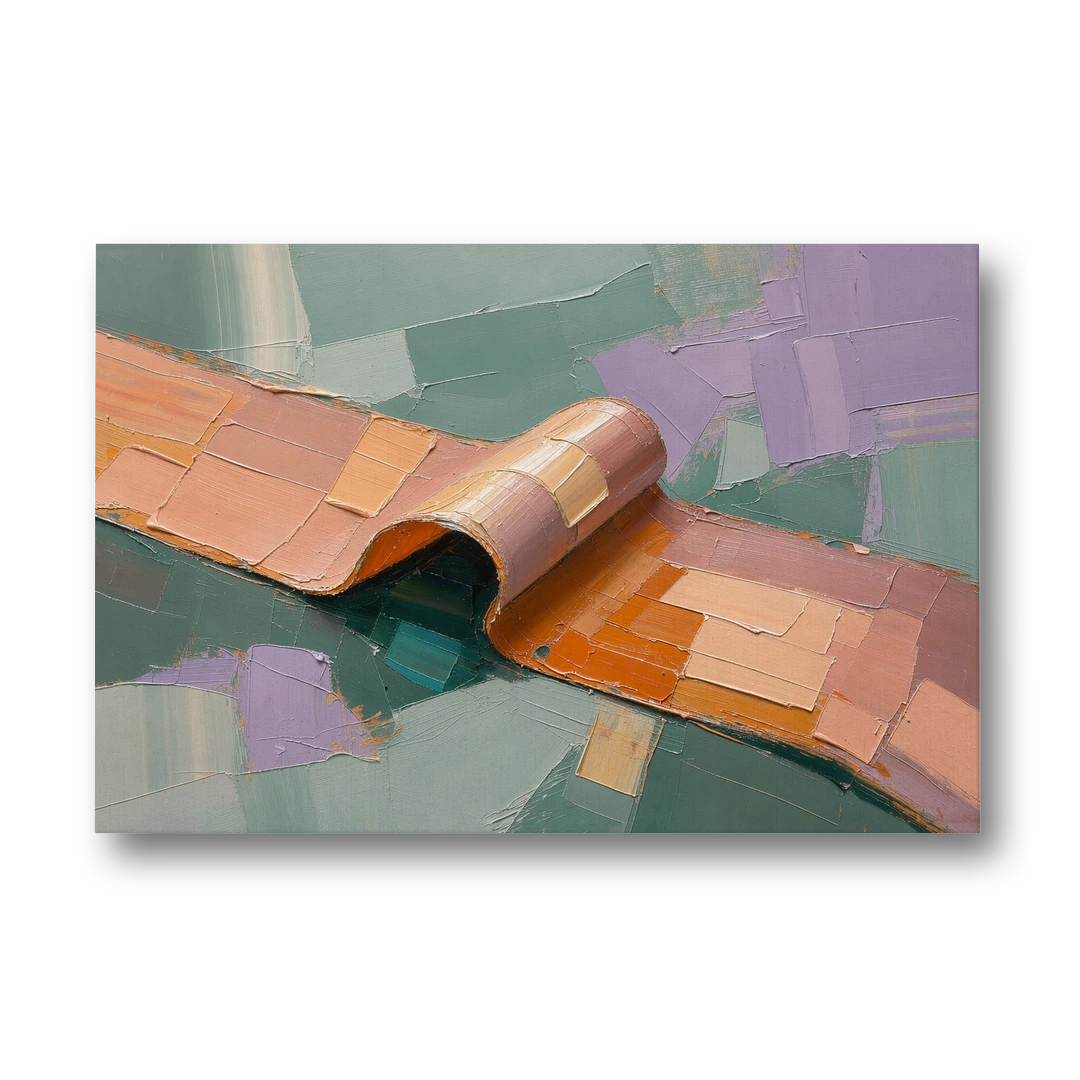 Modern Abstract Painting with Rolling Peach Ribbon - Canvas Wall Art - Front