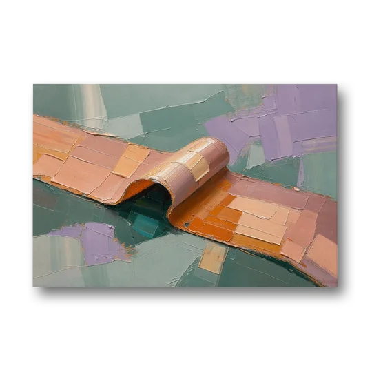 Modern Abstract Painting with Rolling Peach Ribbon - Canvas Wall Art - Front