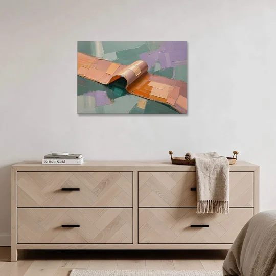 Modern Abstract Painting with Rolling Peach Ribbon - Canvas Wall Art - Coffee Table - 36x24