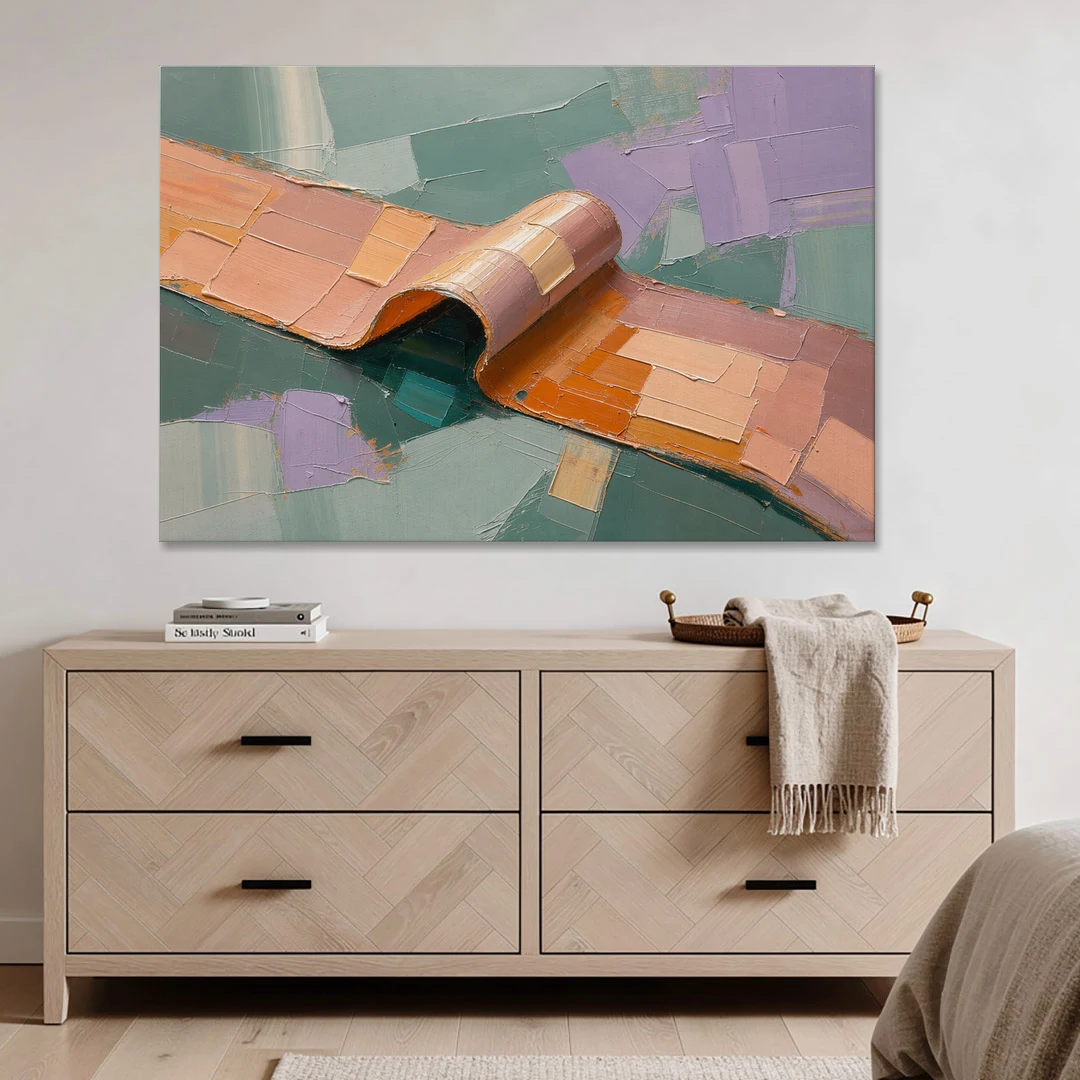 Modern Abstract Painting with Rolling Peach Ribbon - Canvas Wall Art - Coffee Table - 60x40
