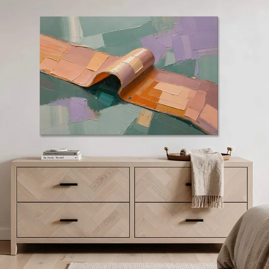 Modern Abstract Painting with Rolling Peach Ribbon - Canvas Wall Art - Coffee Table - 60x40