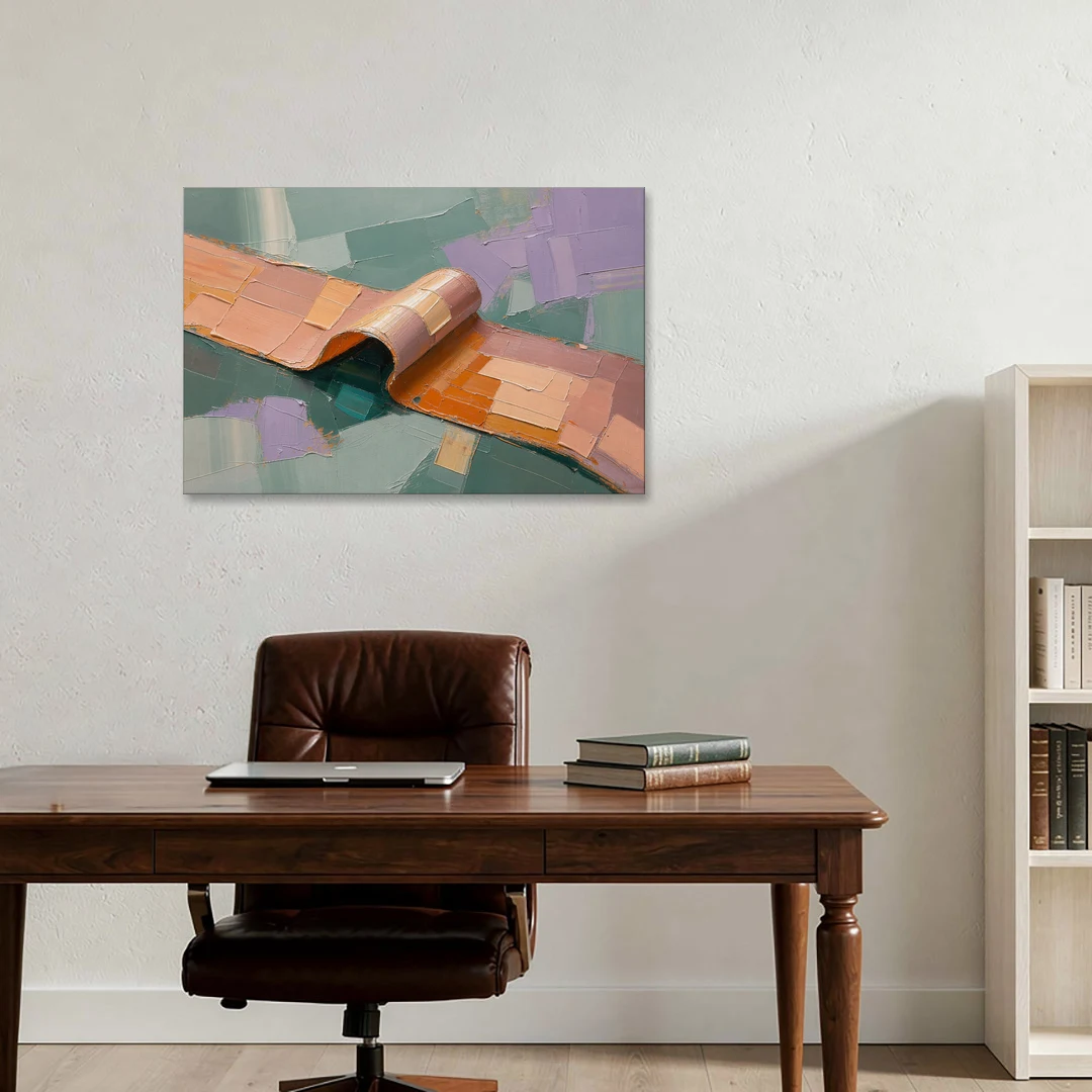 Modern Abstract Painting with Rolling Peach Ribbon - Canvas Wall Art - Office - 36x24