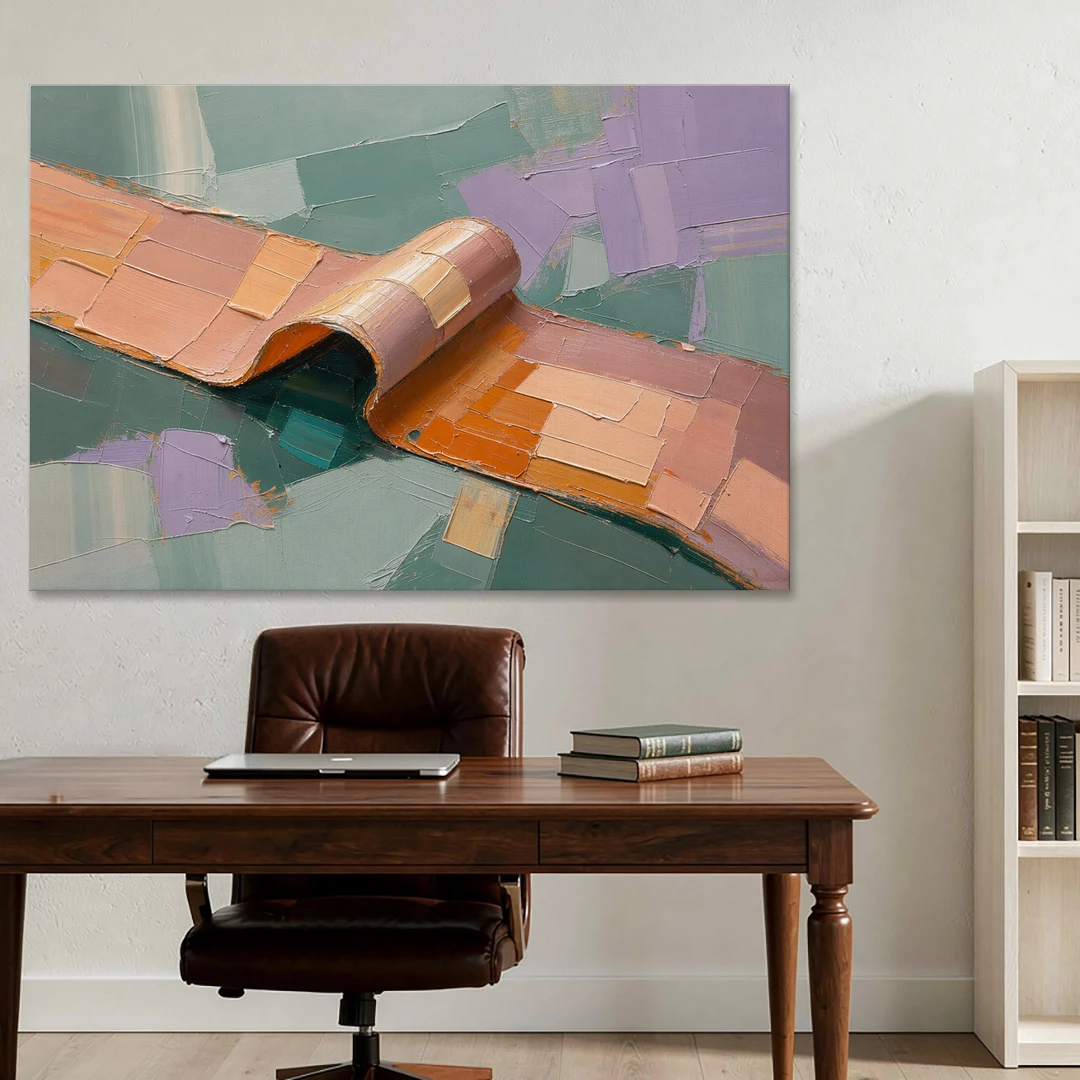 Modern Abstract Painting with Rolling Peach Ribbon - Canvas Wall Art - Office - 60x40