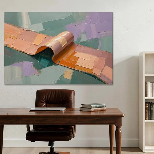 Modern Abstract Painting with Rolling Peach Ribbon - Canvas Wall Art - Office - 60x40