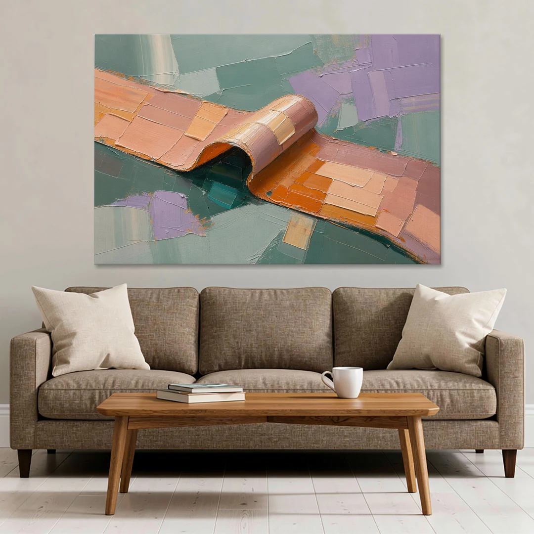 Modern Abstract Painting with Rolling Peach Ribbon - Canvas Wall Art - Sofa - 60x40
