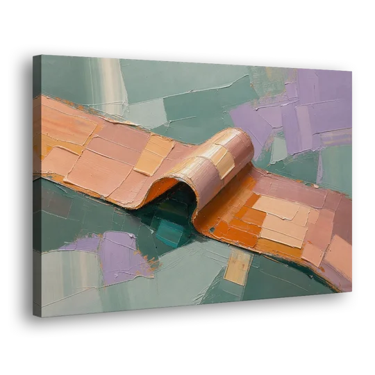 Modern Abstract Painting with Rolling Peach Ribbon - Canvas Wall Art - Side