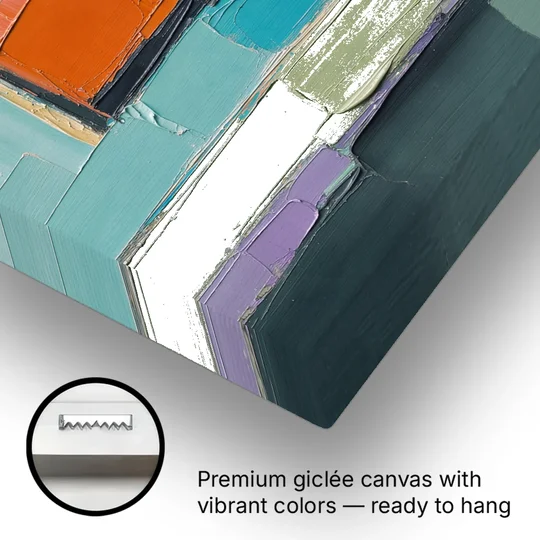 Modern Abstract Prints Sunset Square on Turquoise - Canvas Wall Art - Gallery Wrap Corner