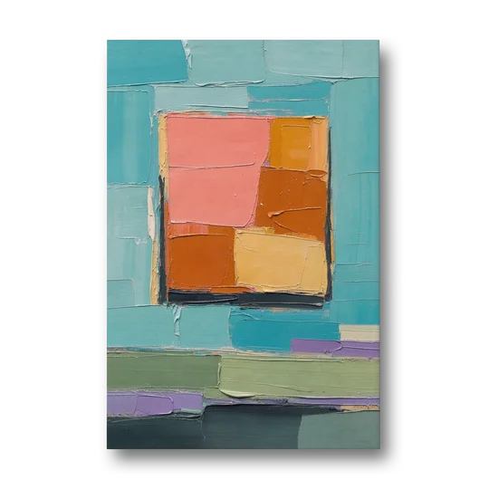 Modern Abstract Prints Sunset Square on Turquoise - Canvas Wall Art - Front