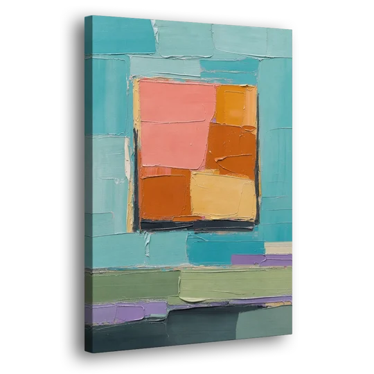 Modern Abstract Prints Sunset Square on Turquoise - Canvas Wall Art - Side