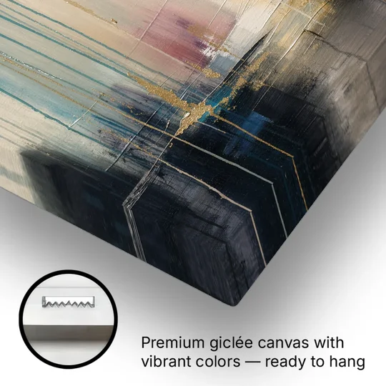 Modern Abstract Teal and Gold Veil Rain - Canvas Wall Art - Gallery Wrap Corner