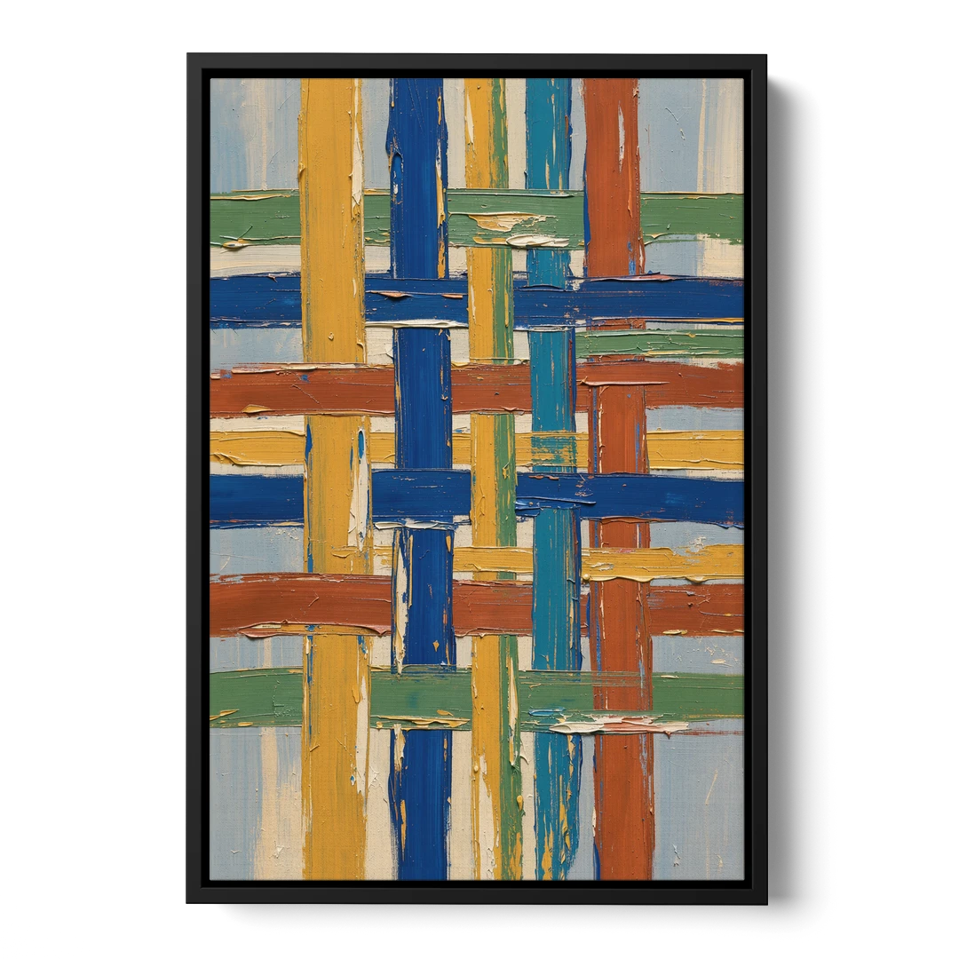 Modern Abstract Woven Color Lattice - Black Framed Canvas Wall Art - Front