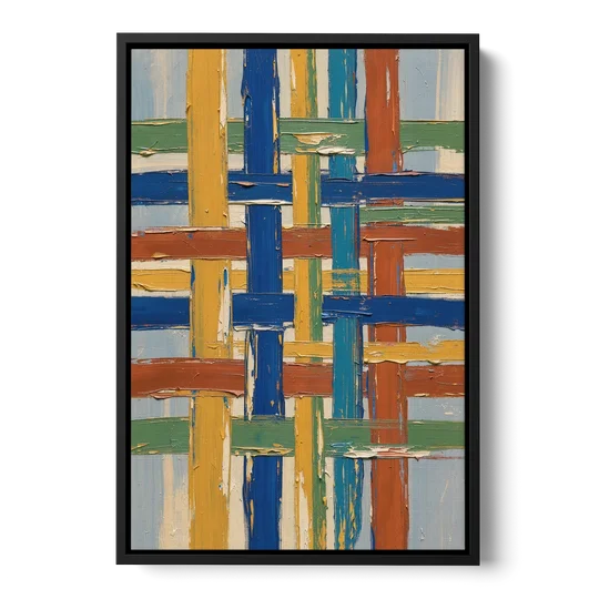 Modern Abstract Woven Color Lattice - Black Framed Canvas Wall Art - Front