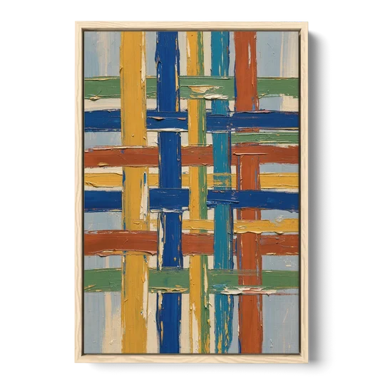 Modern Abstract Woven Color Lattice - Oak Framed Canvas Wall Art - Front
