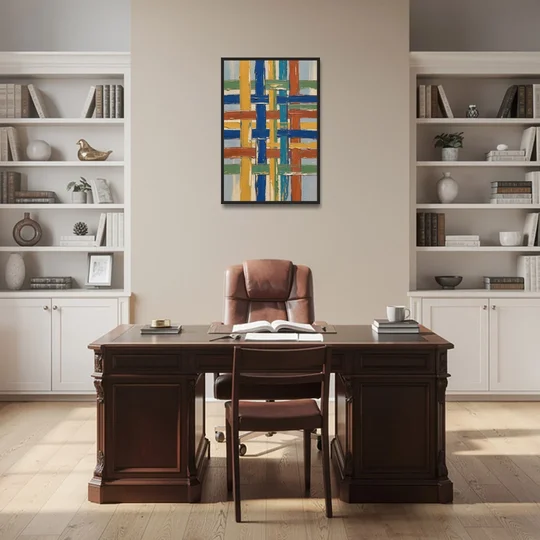 Modern Abstract Woven Color Lattice - Black Framed Canvas Wall Art - Office - 24x36