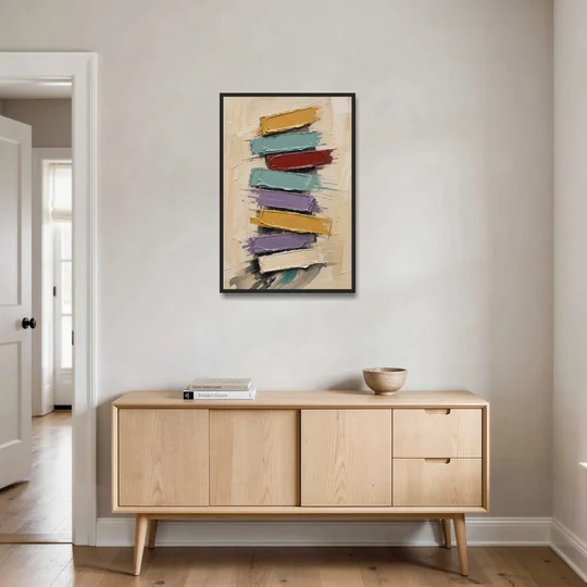 Modern Art Canvas Crimson Keystone Stack - Black Framed Canvas Wall Art - Coffee Table - 24x36