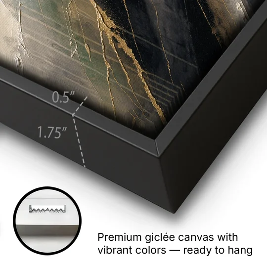 Modern Black and Gold Abstract Marble Veins - Black Framed Canvas Wall Art - Gallery Wrap Corner