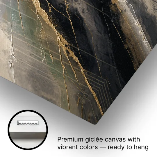 Modern Black and Gold Abstract Marble Veins - Canvas Wall Art - Gallery Wrap Corner