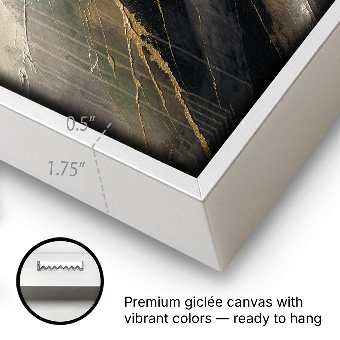 Modern Black and Gold Abstract Marble Veins - White Framed Canvas Wall Art - Gallery Wrap Corner