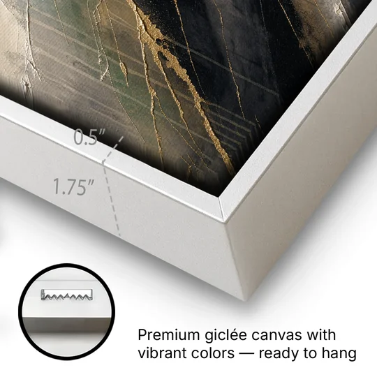 Modern Black and Gold Abstract Marble Veins - White Framed Canvas Wall Art - Gallery Wrap Corner