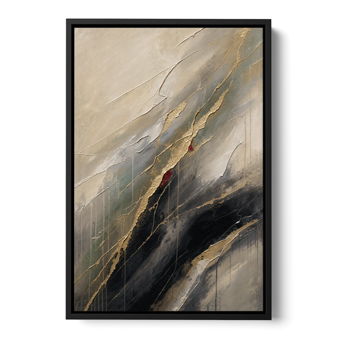 Modern Black and Gold Abstract Marble Veins - Black Framed Canvas Wall Art - Front