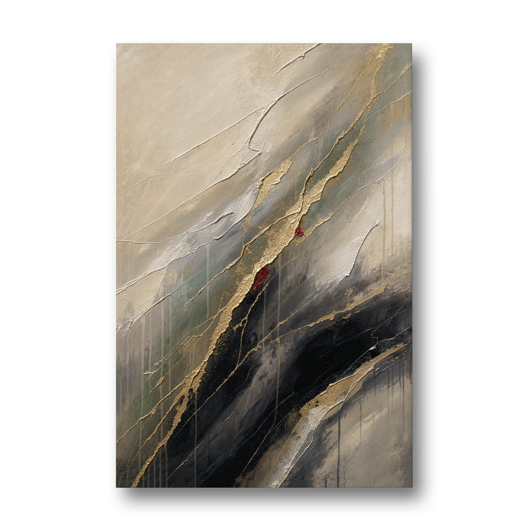 Modern Black and Gold Abstract Marble Veins - Canvas Wall Art - Front
