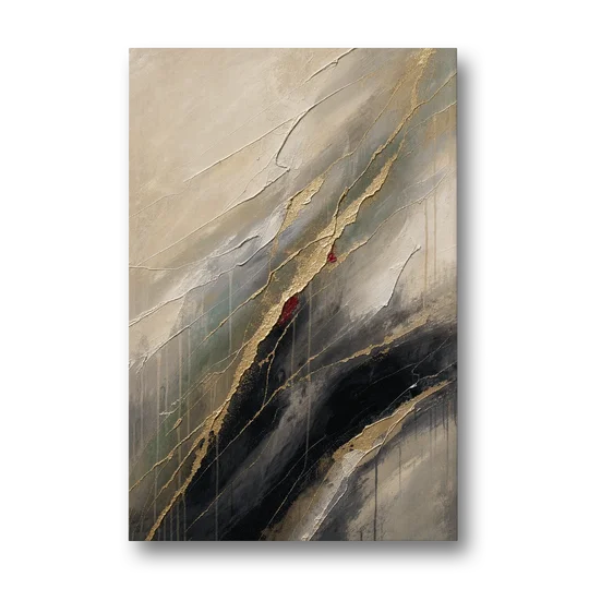 Modern Black and Gold Abstract Marble Veins - Canvas Wall Art - Front
