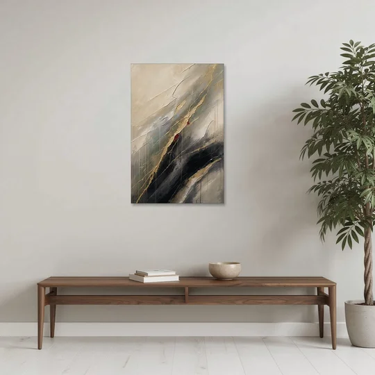 Modern Black and Gold Abstract Marble Veins - Canvas Wall Art - Coffee Table - 24x36