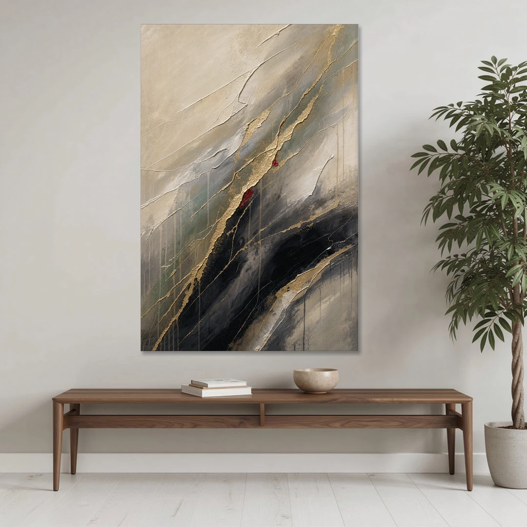 Modern Black and Gold Abstract Marble Veins - Canvas Wall Art - Coffee Table - 40x60