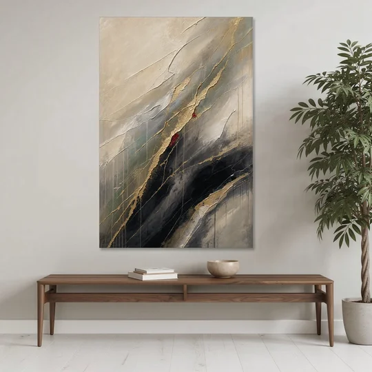 Modern Black and Gold Abstract Marble Veins - Canvas Wall Art - Coffee Table - 40x60
