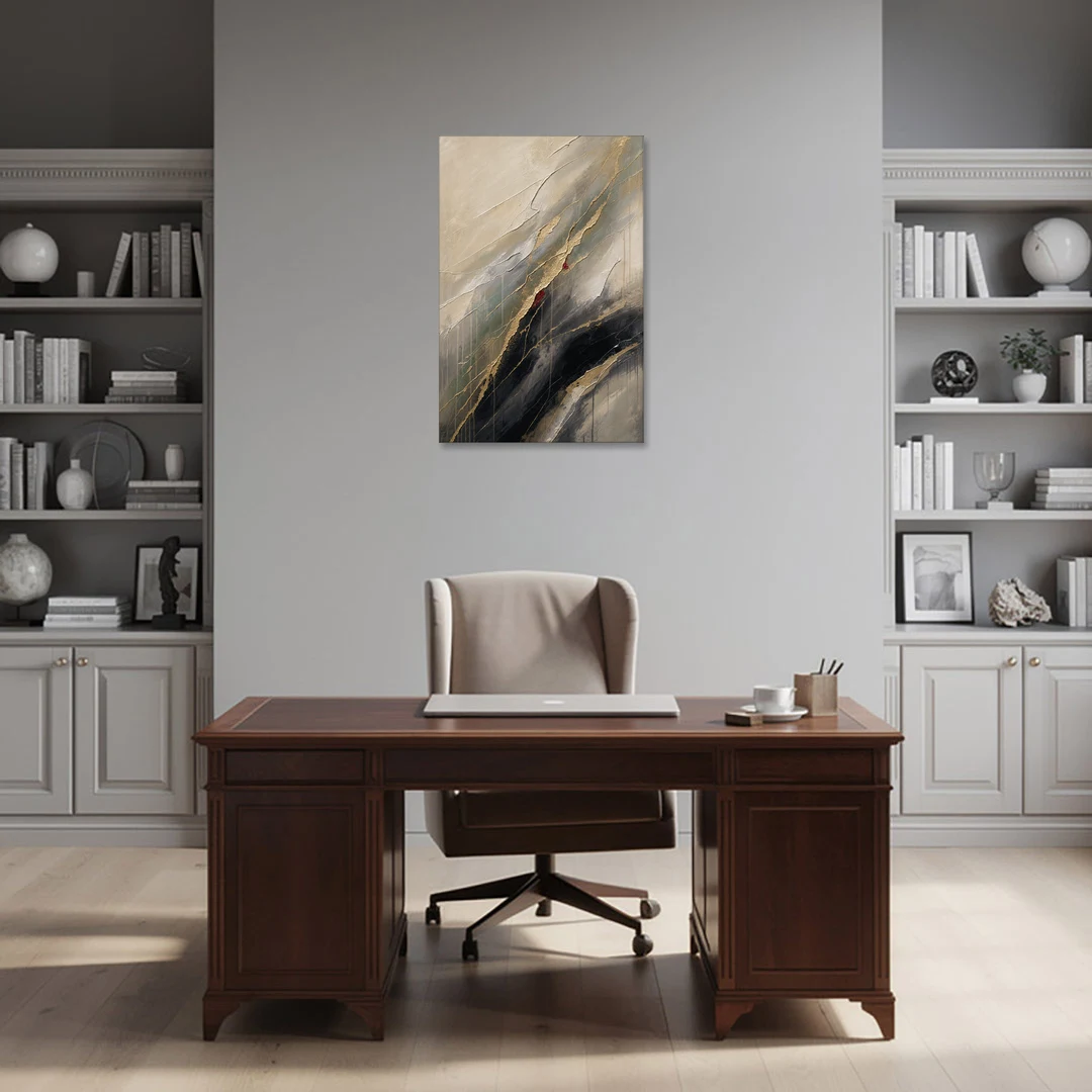 Modern Black and Gold Abstract Marble Veins - Canvas Wall Art - Office - 24x36