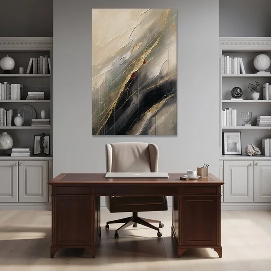 Modern Black and Gold Abstract Marble Veins - Canvas Wall Art - Office - 40x60