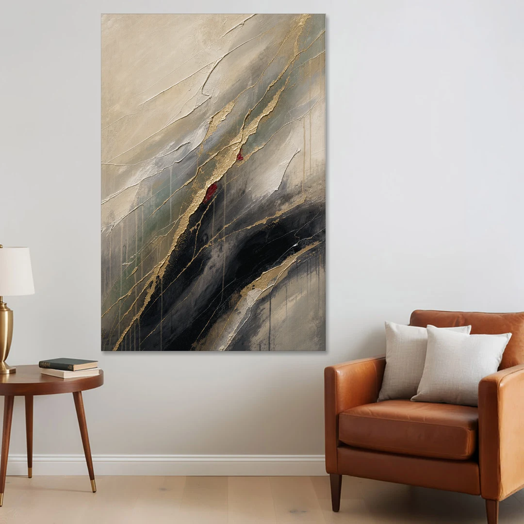 Modern Black and Gold Abstract Marble Veins - Canvas Wall Art - Sofa - 40x60