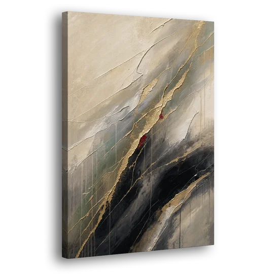 Modern Black and Gold Abstract Marble Veins - Canvas Wall Art - Side