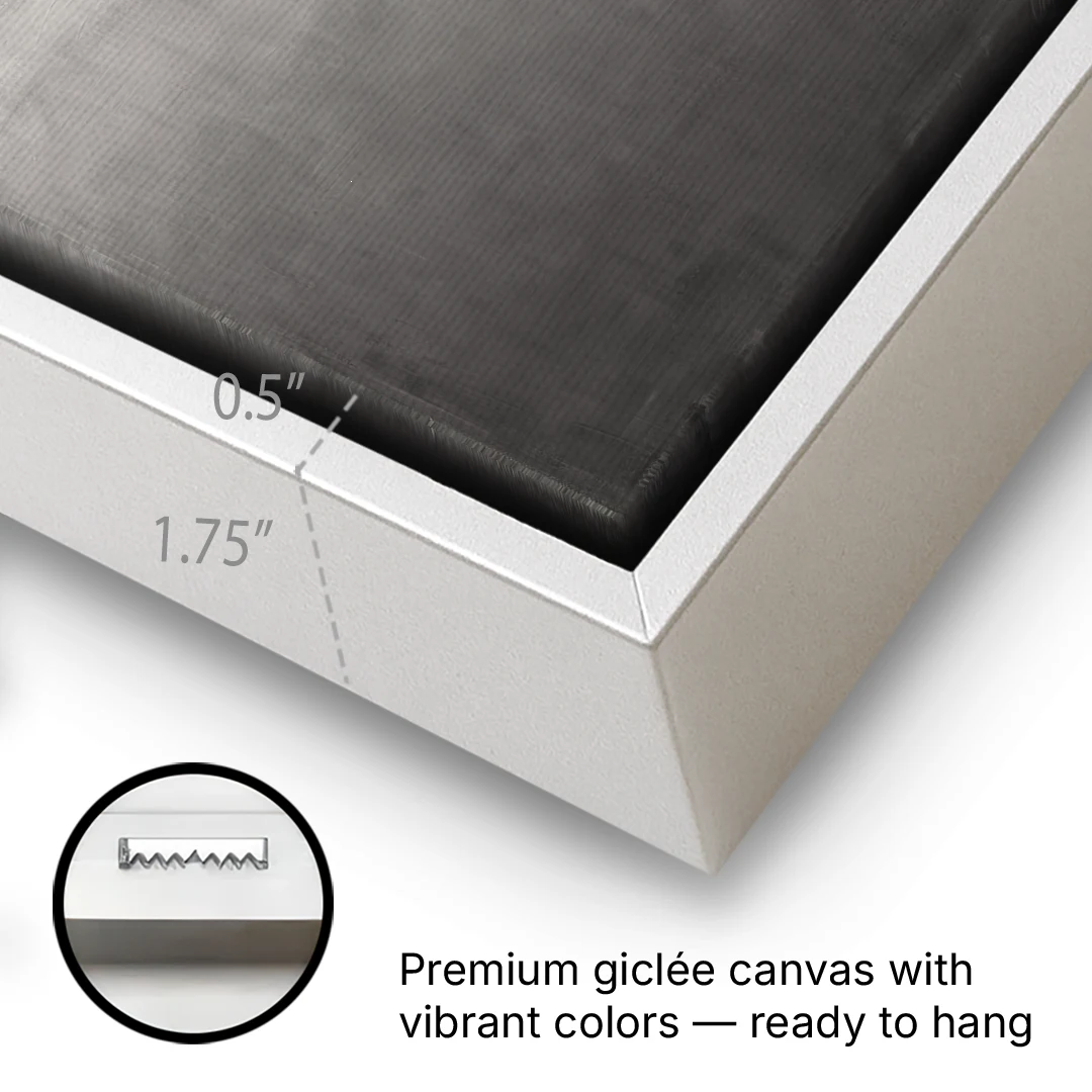 Modern Black and White Abstract Feathered Grey Seam - White Framed Canvas Wall Art - Gallery Wrap Corner