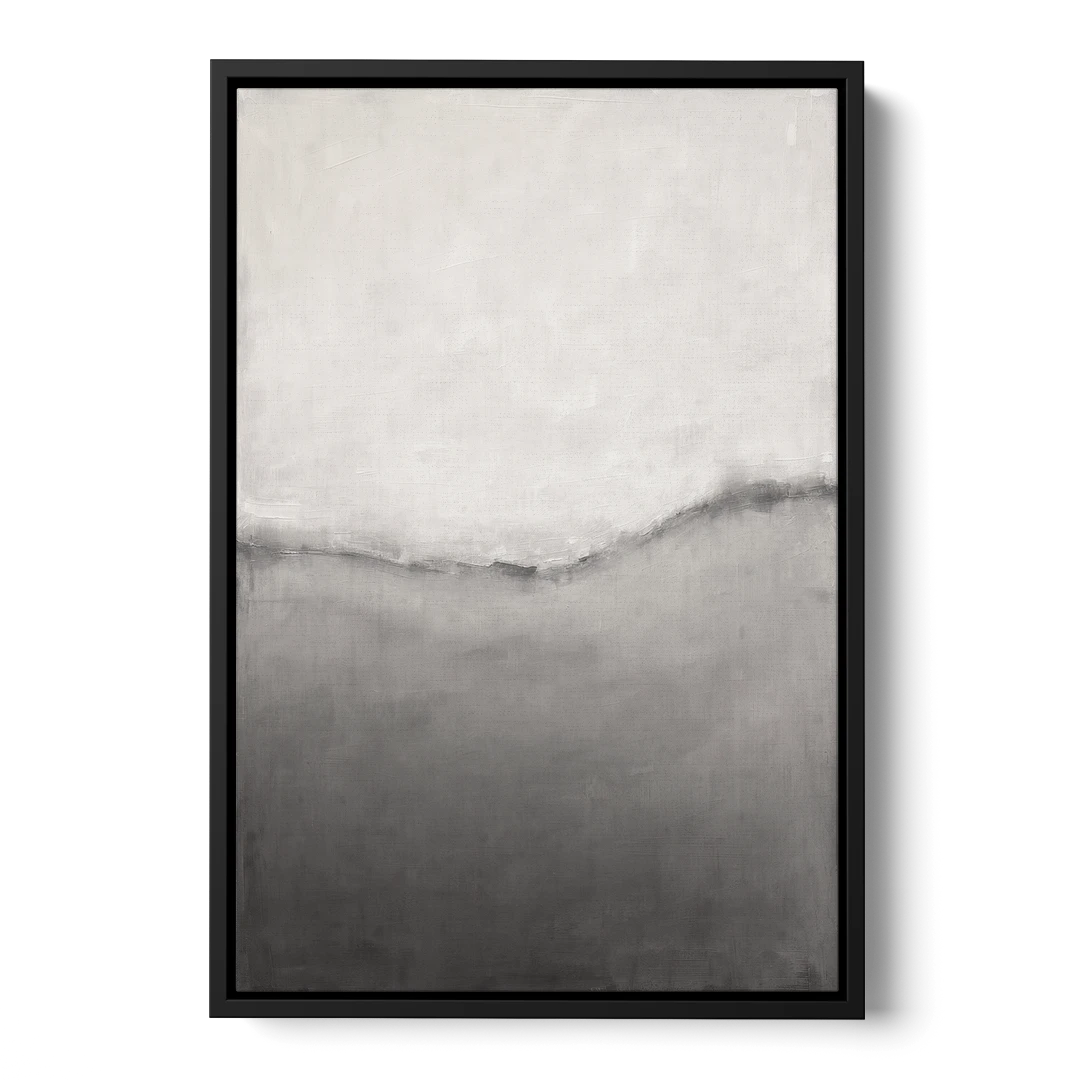 Modern Black and White Abstract Feathered Grey Seam - Black Framed Canvas Wall Art - Front