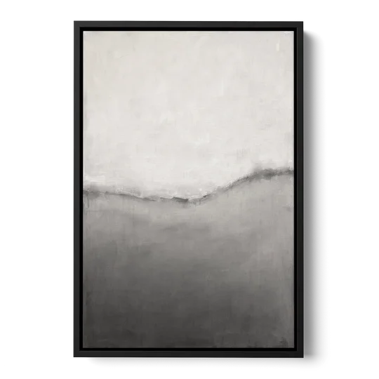 Modern Black and White Abstract Feathered Grey Seam - Black Framed Canvas Wall Art - Front