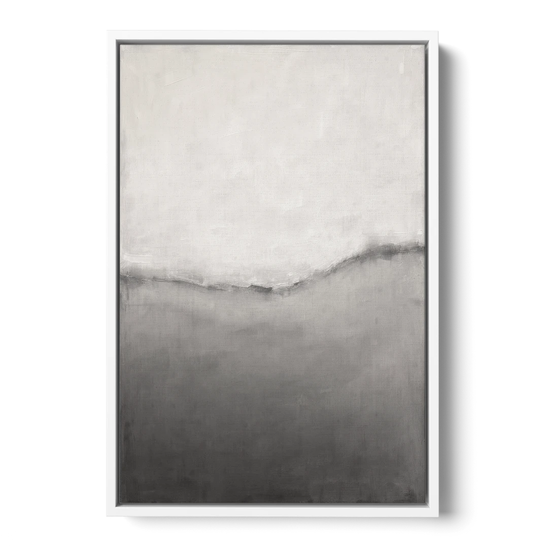 Modern Black and White Abstract Feathered Grey Seam - White Framed Canvas Wall Art - Front