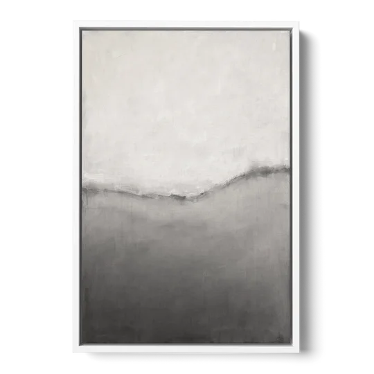 Modern Black and White Abstract Feathered Grey Seam - White Framed Canvas Wall Art - Front