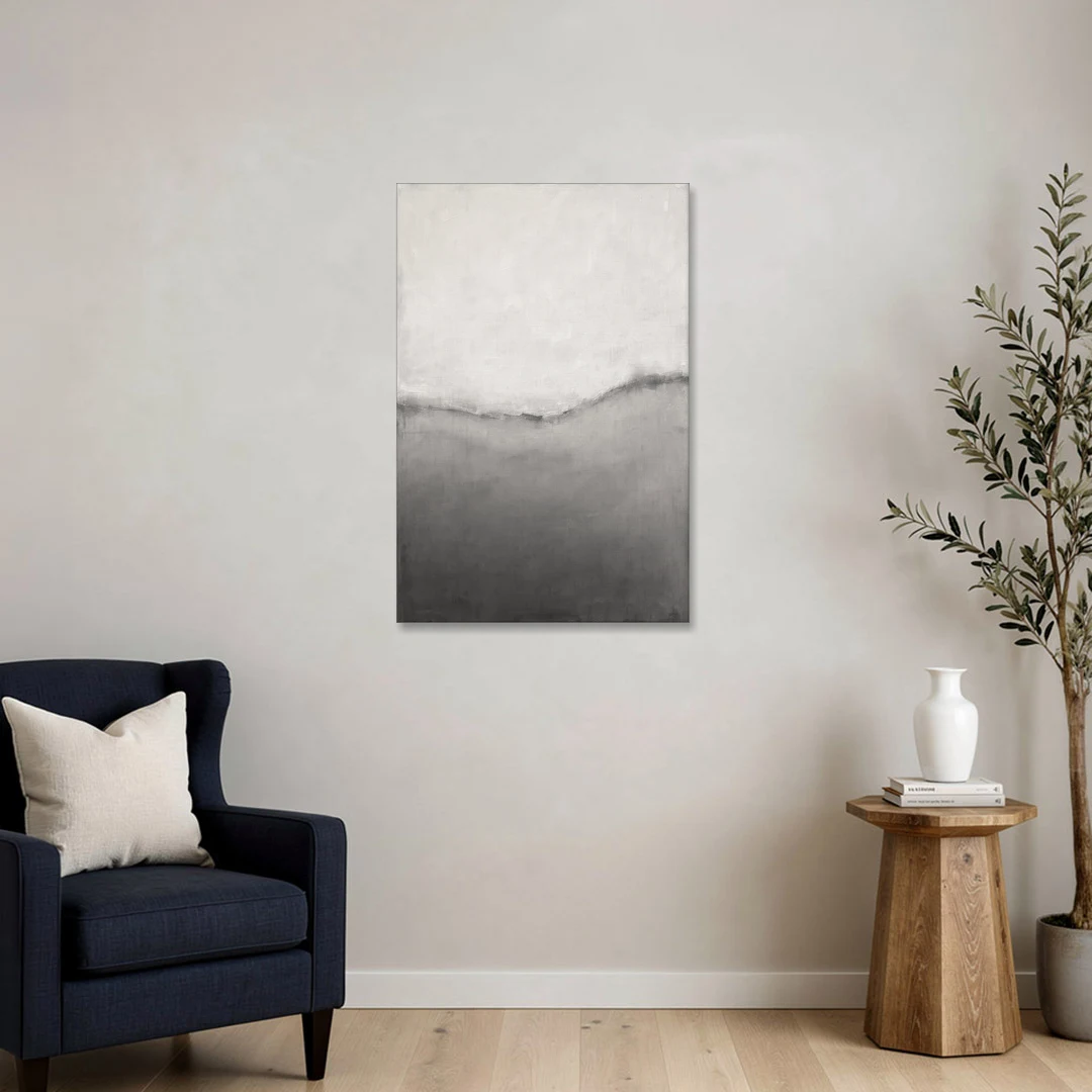 Modern Black and White Abstract Feathered Grey Seam - Canvas Wall Art - Sofa - 24x36