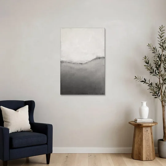 Modern Black and White Abstract Feathered Grey Seam - Canvas Wall Art - Sofa - 24x36